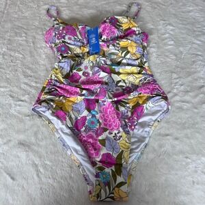Cupshe Womens Floral Ruched One Piece Swimsuit Tummy Control Cutout Size Medium